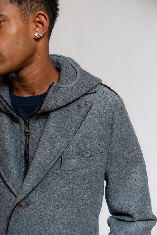 Cappotto Andy Monopetto Con Cappuccio in Maglia Grigio