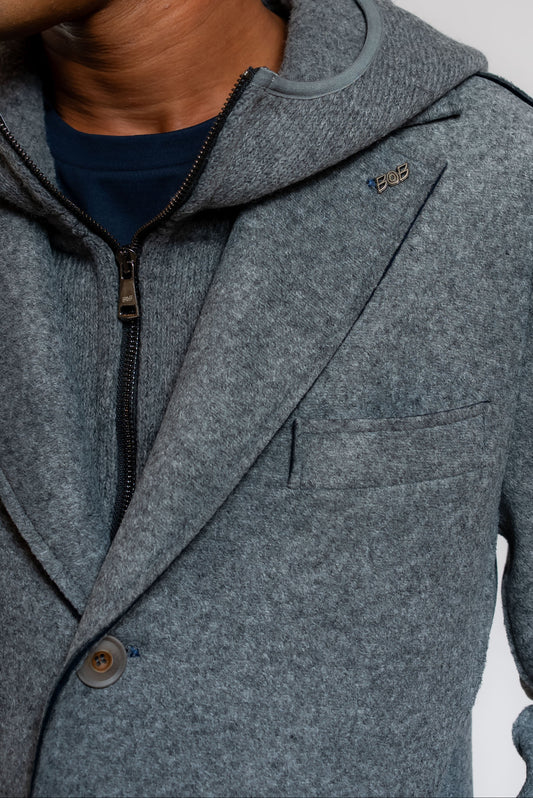 Cappotto Andy Monopetto Con Cappuccio in Maglia Grigio