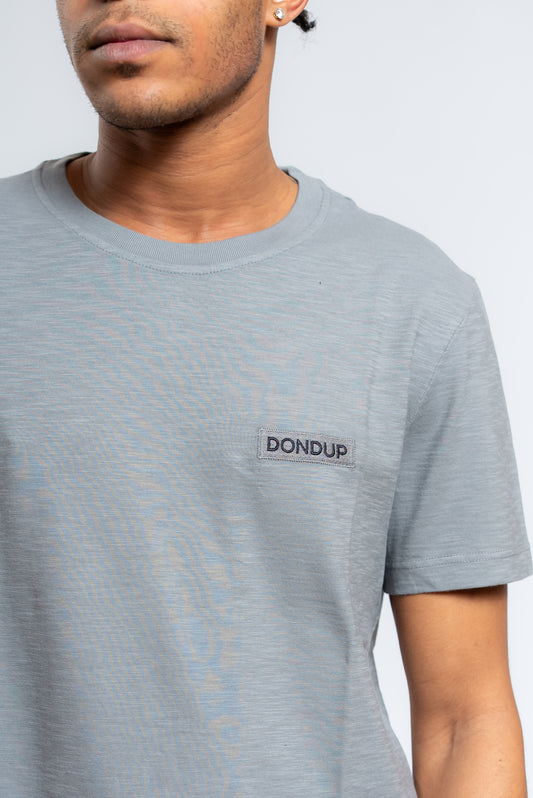 T-shirt a Girocollo in Cotone Fiammato Grigio