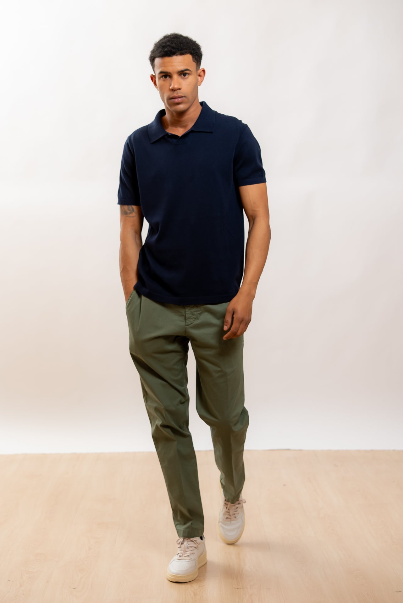 Kangra Cashmere Polo Blu in Filo di Cotone, intero