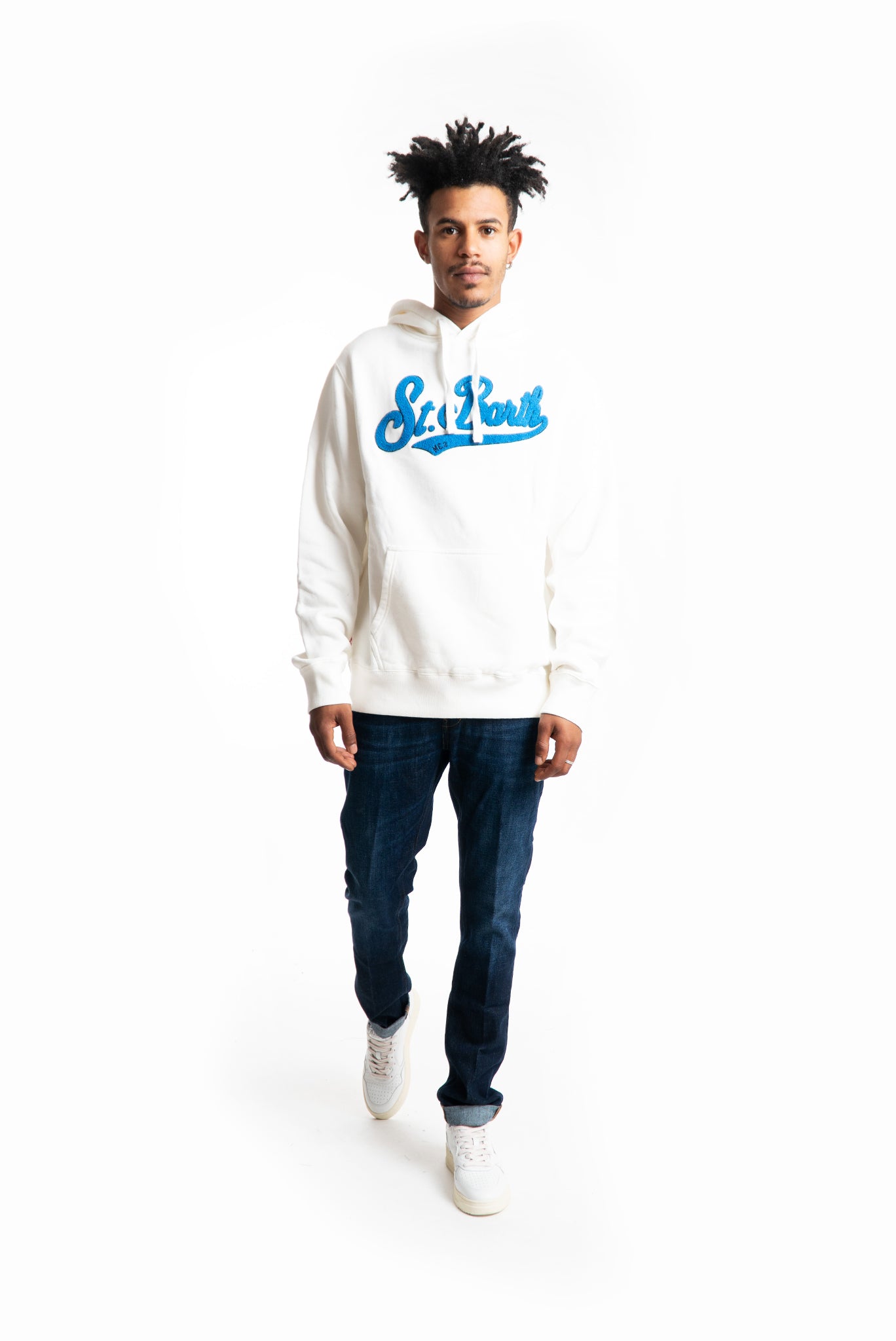 mc2 saint barth felpa uomo bianca con scritta azzurra sul davanti, intero