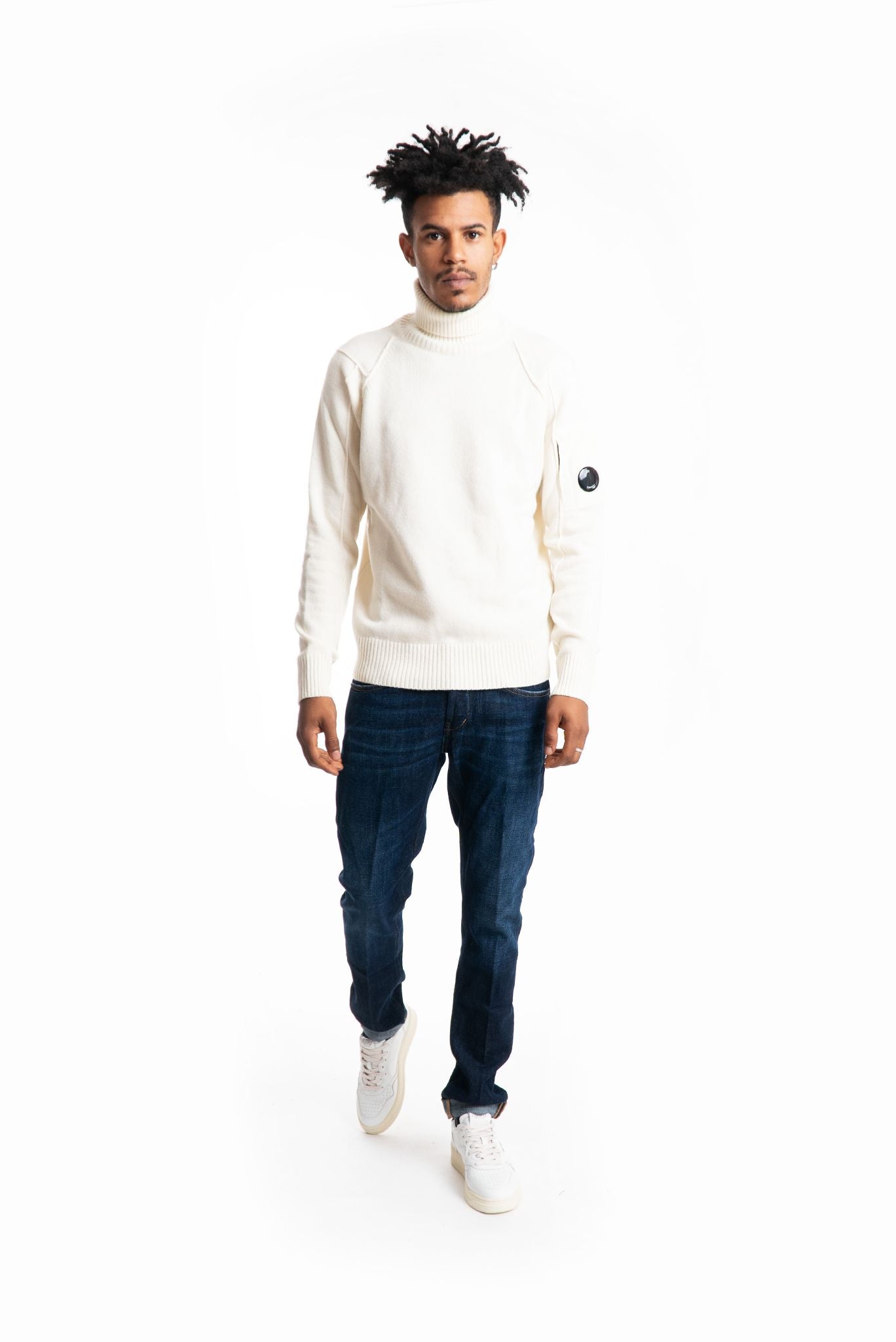 cp company maglione a collo alto panna in misto lana, intero