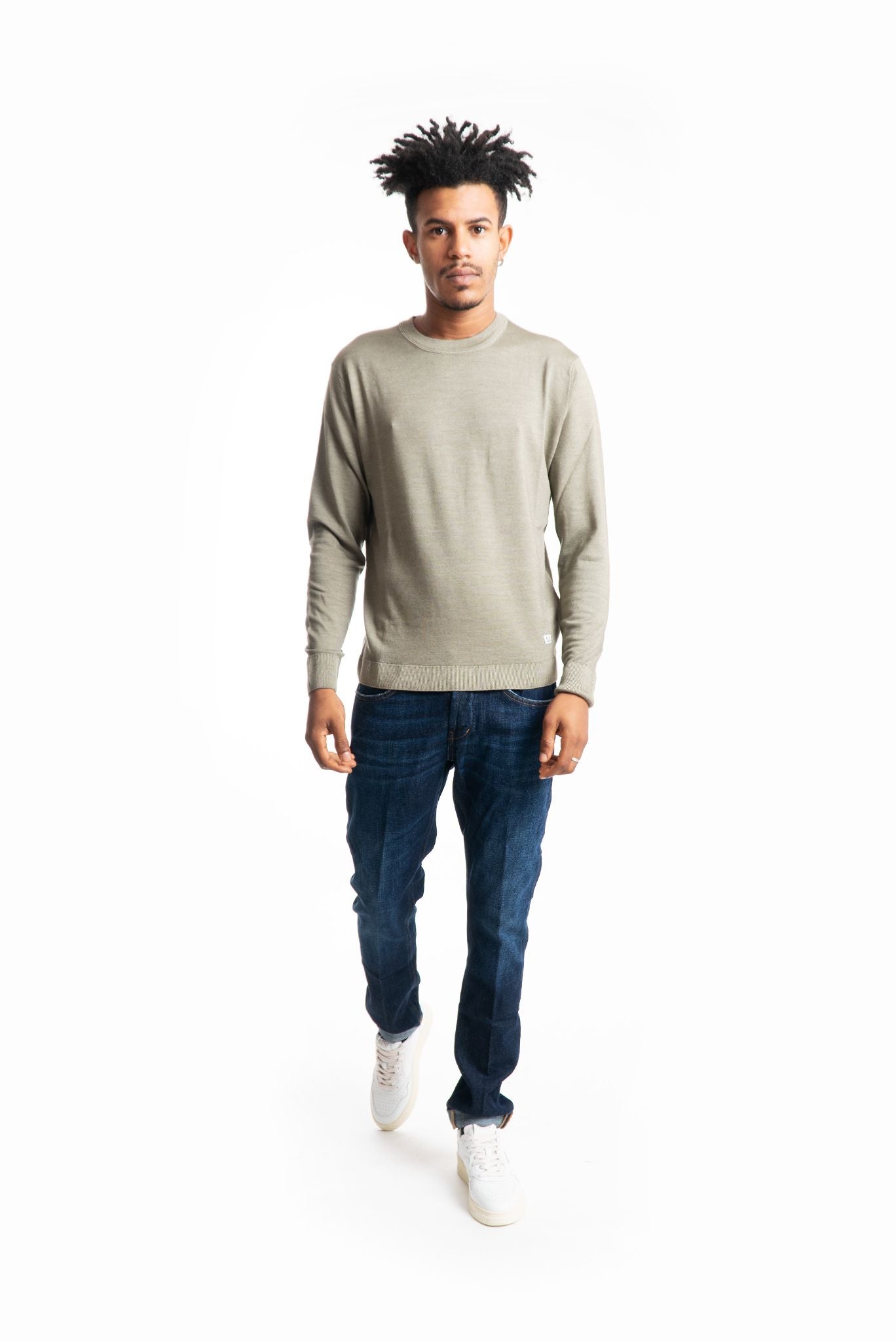 Cp company maglioncino verde in lana silver sage Fast Dyed Merinos, intero