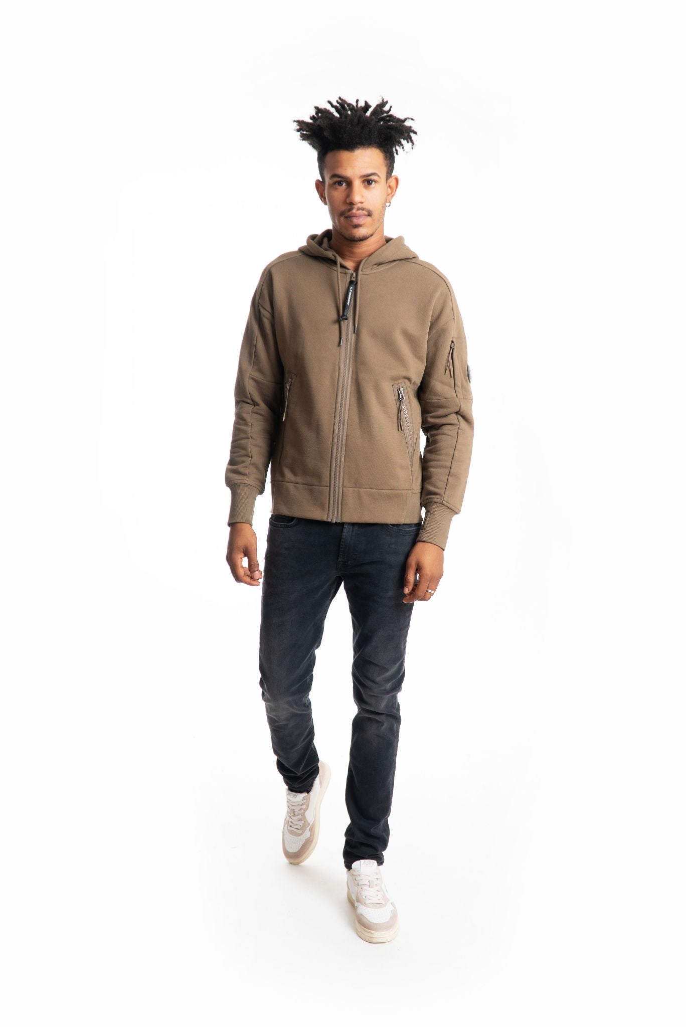 Cp company hooded open felpa con cappuccio verde, intero