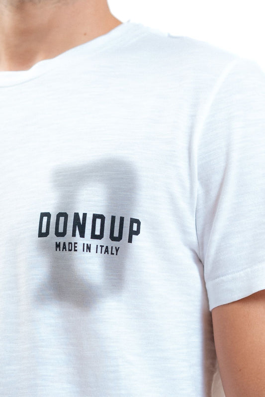 dondup uomo t-shirt bianca con logo stampato sul petto, dettaglio