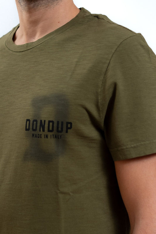 dondup uomo t-shirt verde militare con logo stampato sul petto, dettaglio