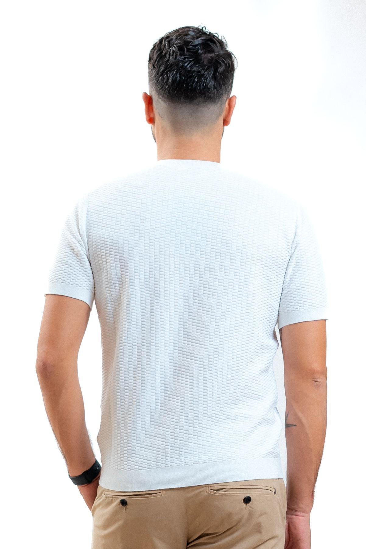 Kangra cashmere uomo t-shirt in maglia lavorata bianca, retro