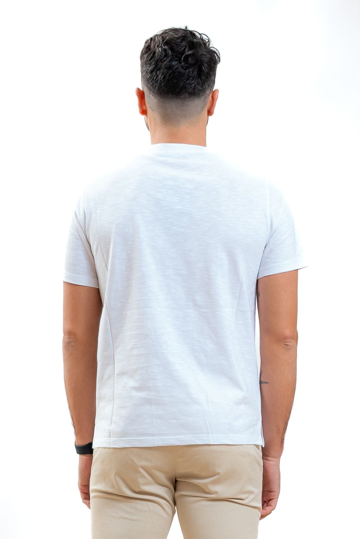 kangra cashmere t-shirt bianca in cotone fiammato, retro