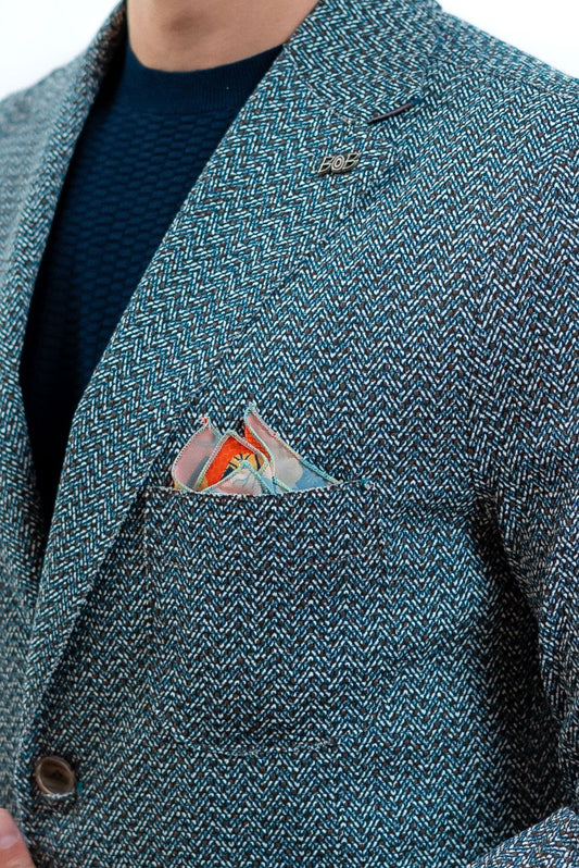 Bob company uomo giacca monopetto celeste a fantasia, dettaglio