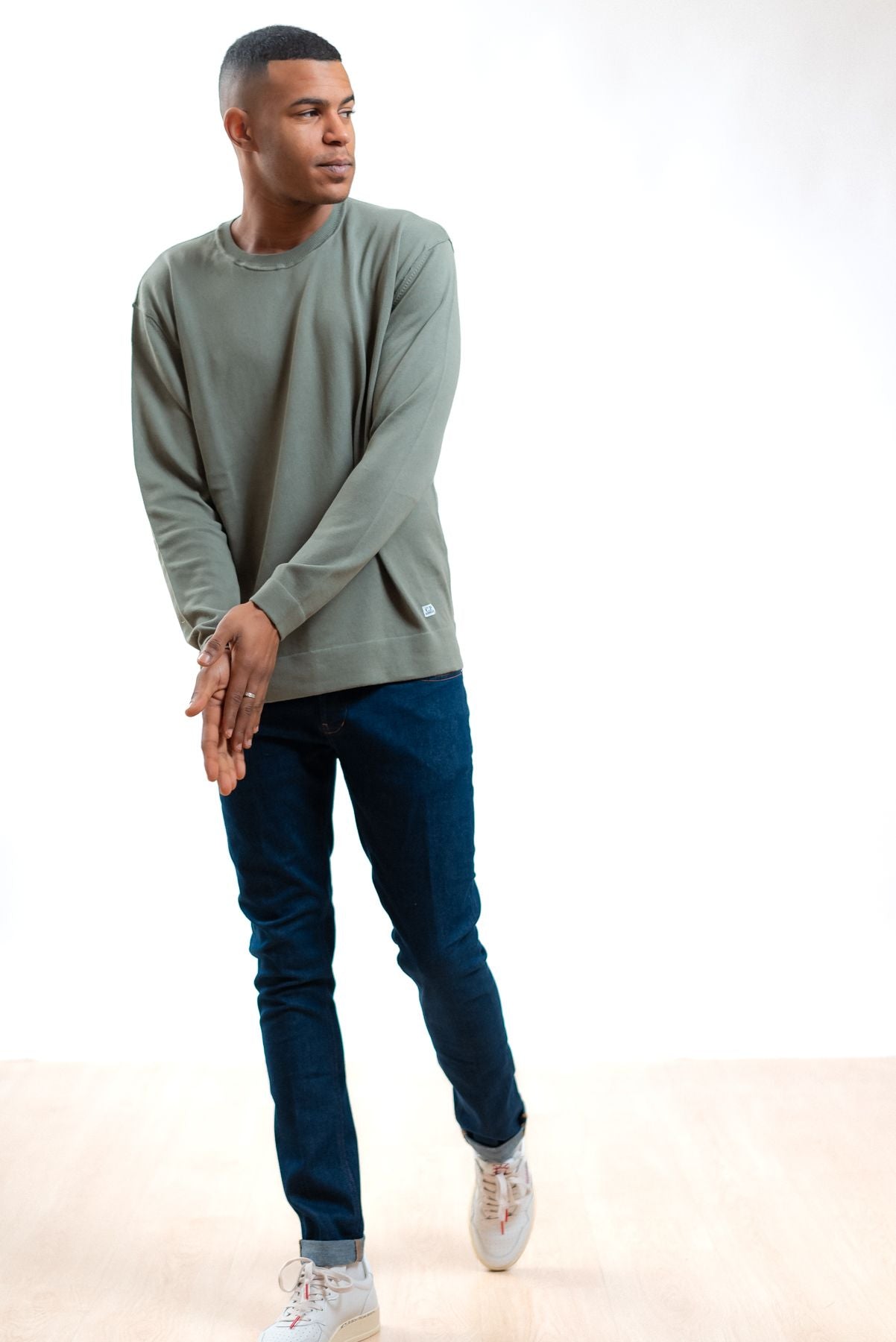 cp company uomo maglioncino verde in cotone sea island, intero