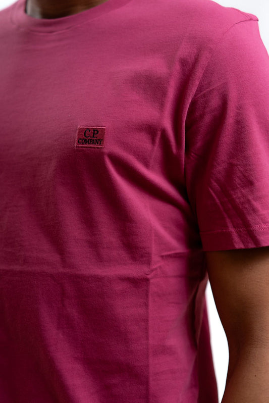 cp company uomo t-shirt rosa a girocollo con logo, dettaglio