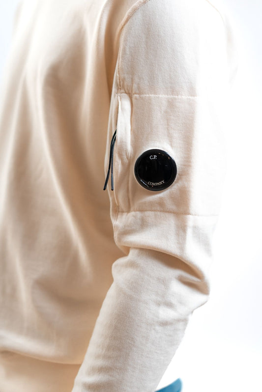 cp company felpa light fleece beige a girocollo, dettaglio