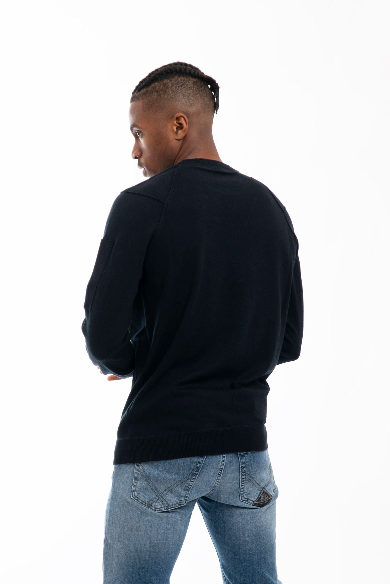 Maglia Blu con Lente e Cuciture in Rilievo