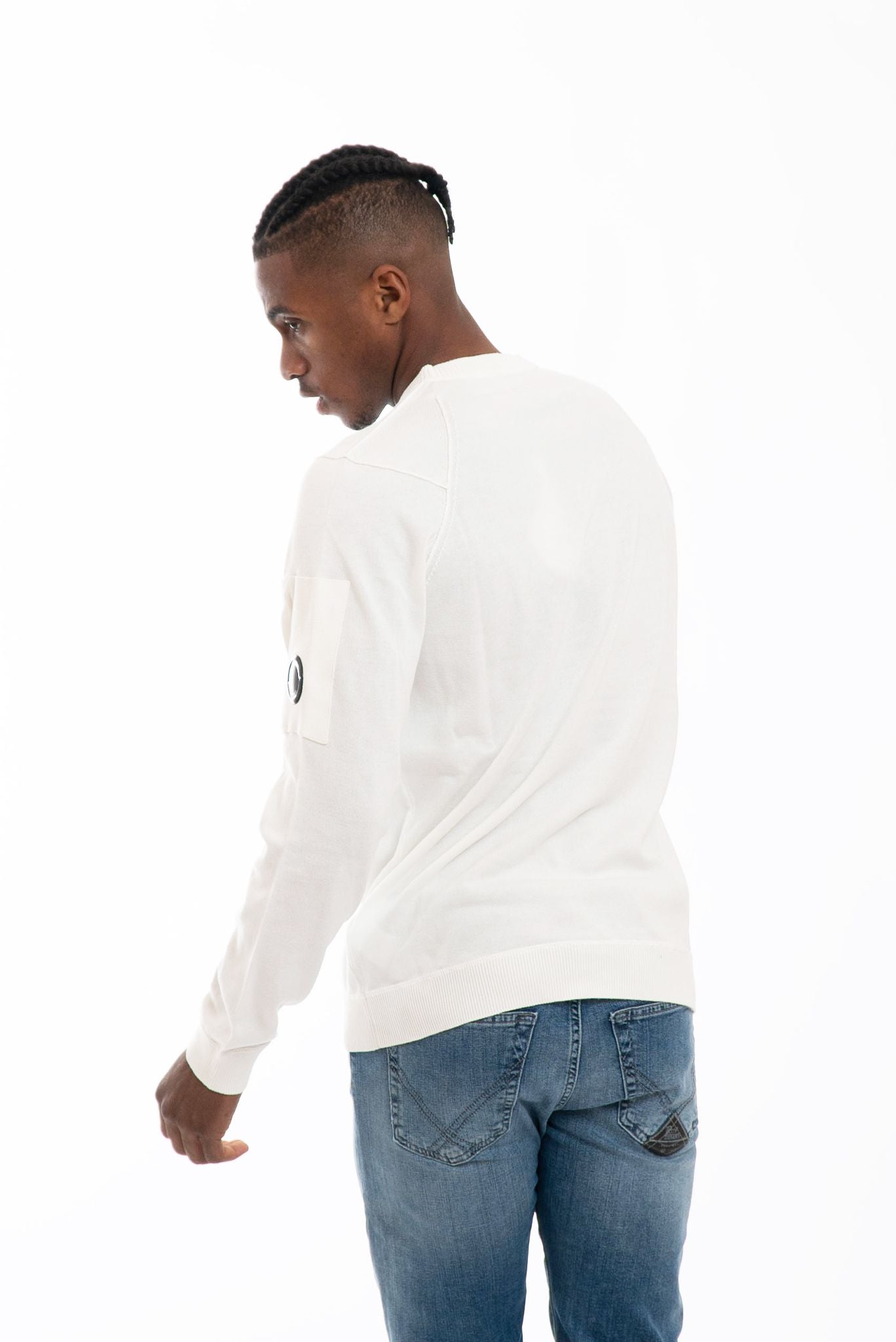 Maglia con Lente e Cuciture in Rilievo Bianco