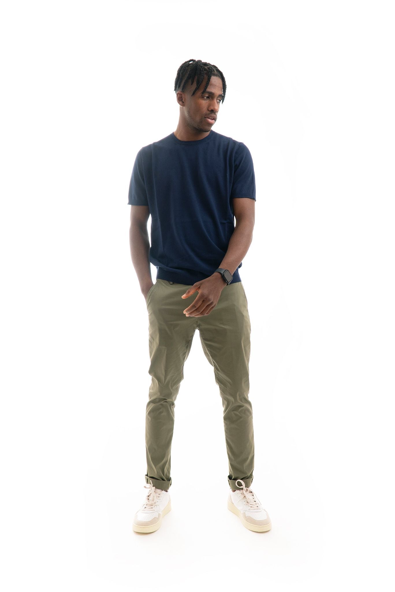 T-shirt in Maglia in Filo di Cotone Blu