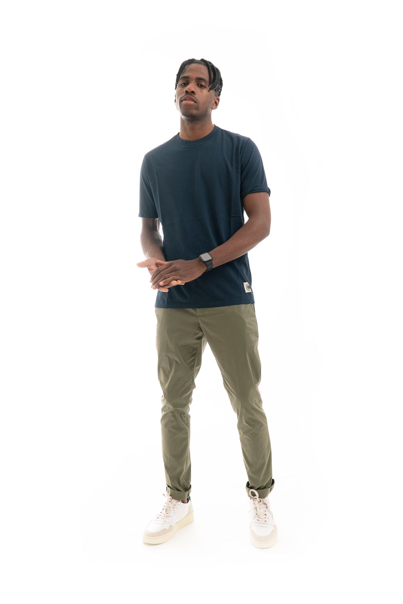 T-shirt Basic con Etichetta Logo Blu Navy