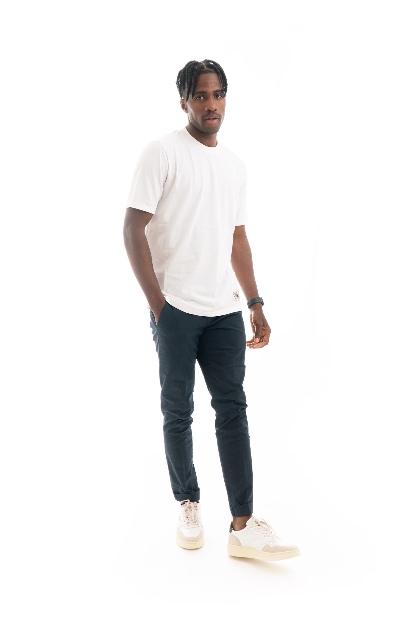 T-shirt Basic con Etichetta Logo Bianco
