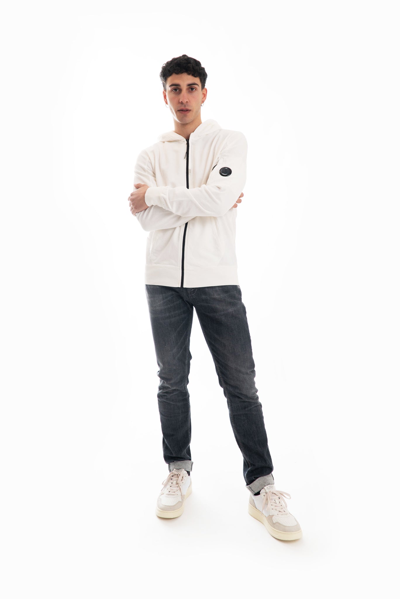 Felpa Bianca Full Zip con Cappuccio