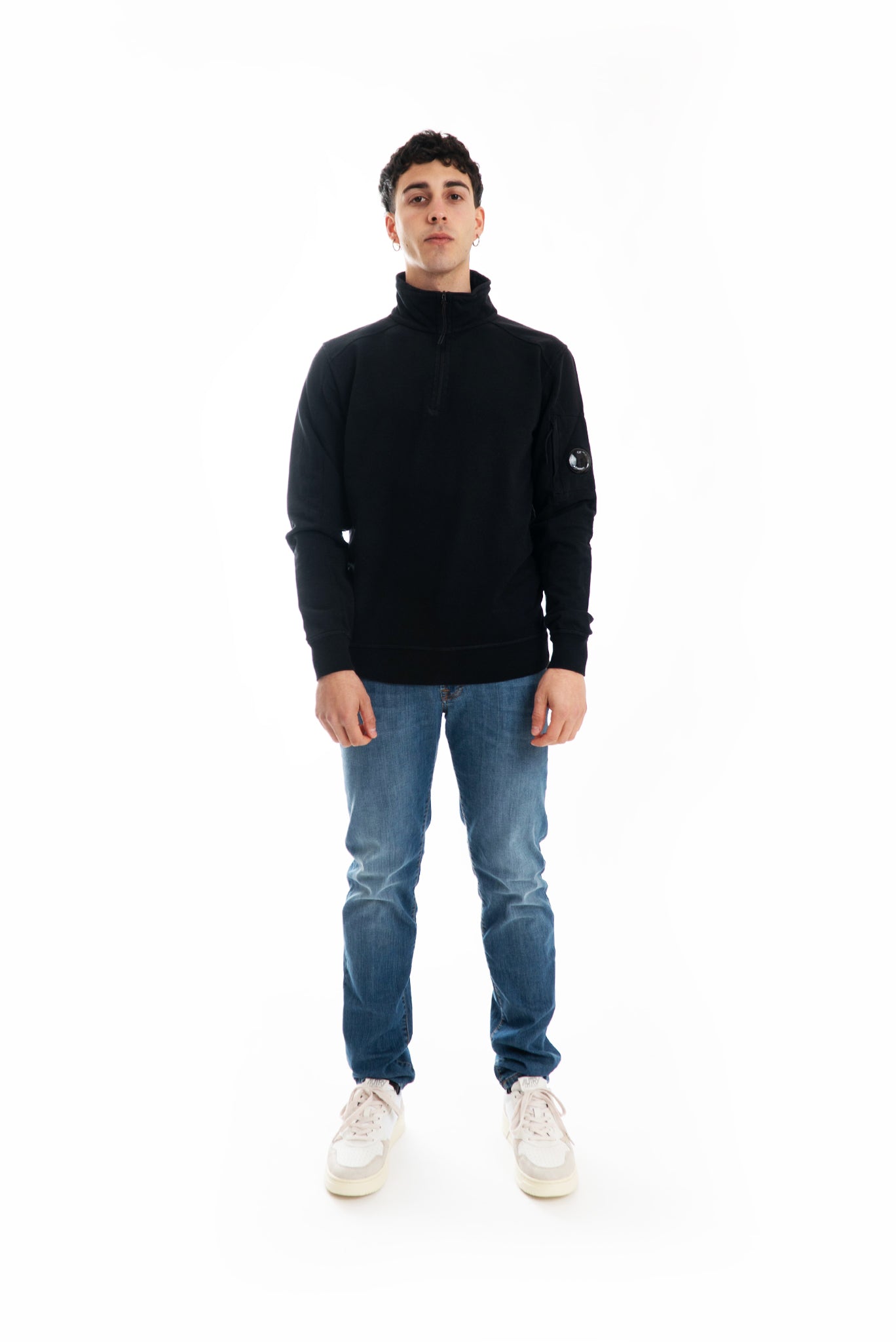 Felpa Nera con Zip e Colletto