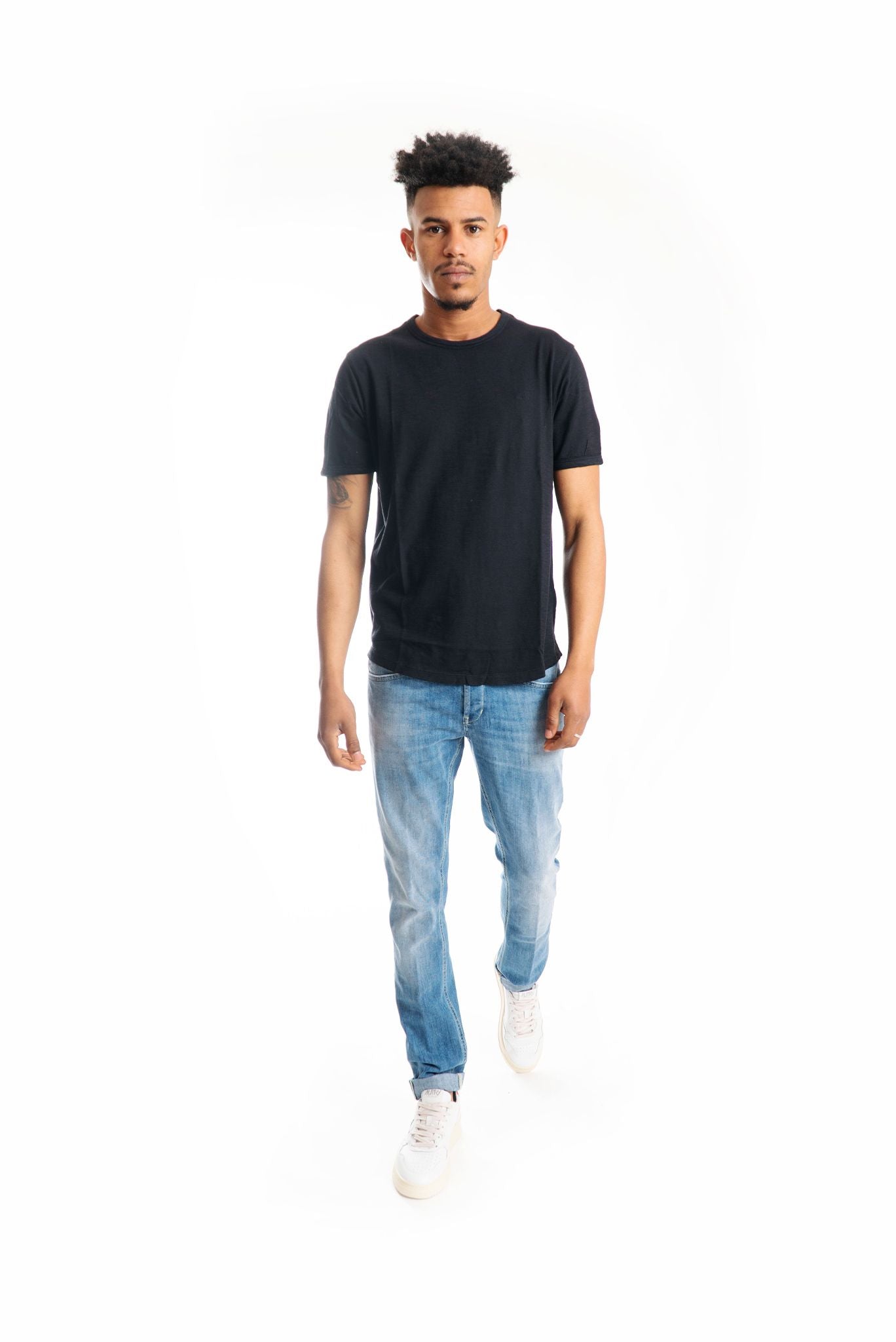 T-shirt Nera in Cotone Fiammato