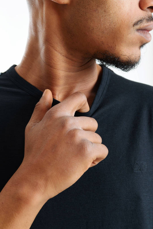 T-shirt Nera in Cotone Fiammato