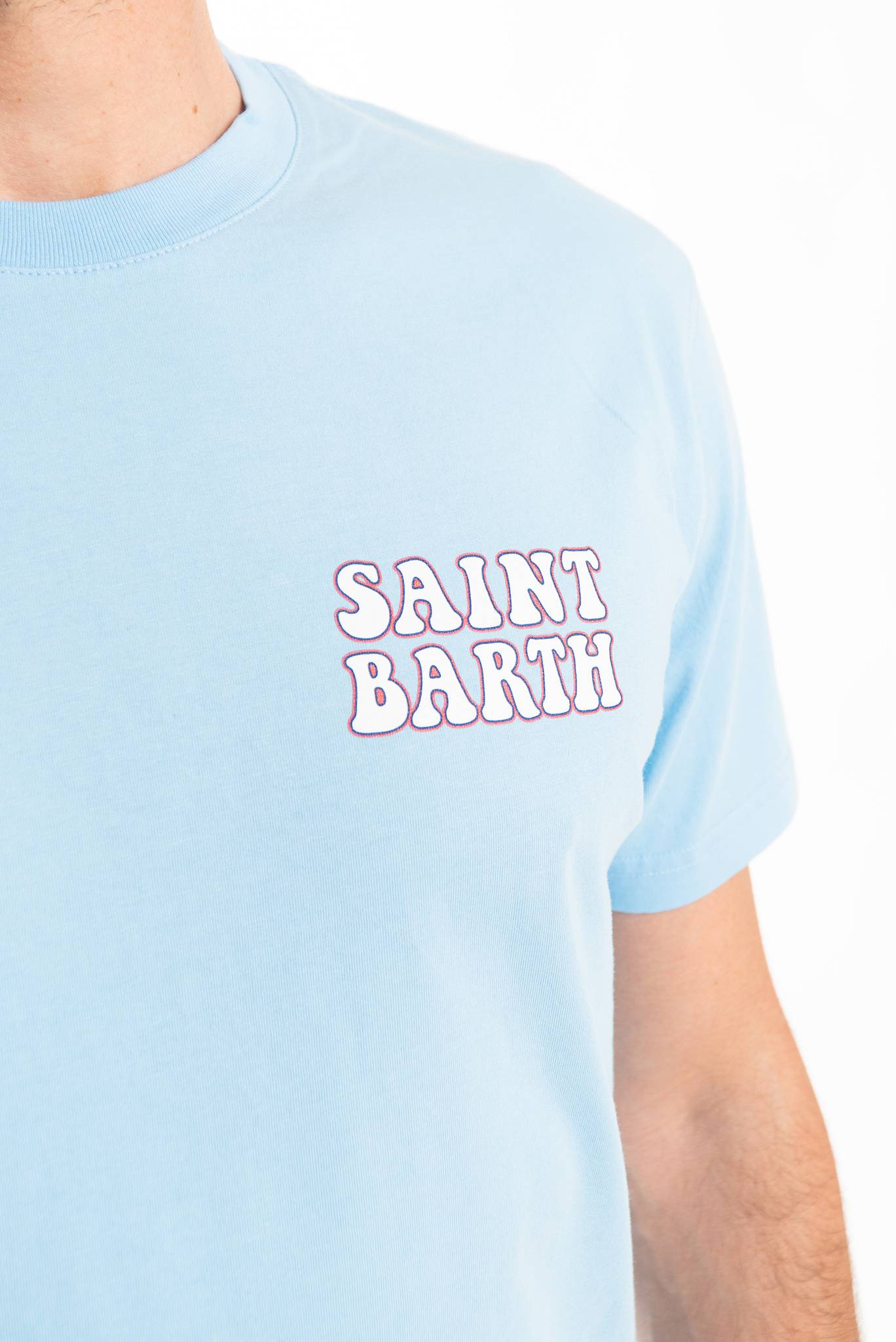 maglietta saint bart celeste, dettaglio frontale