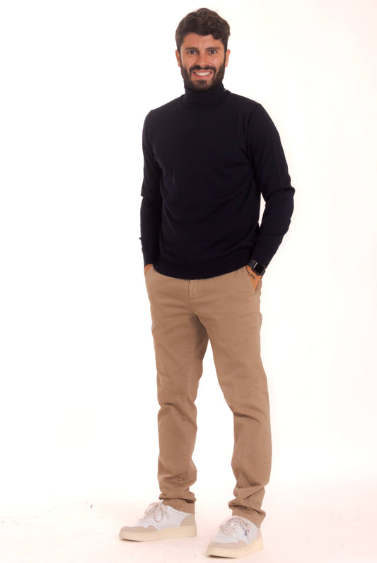 kangra cashmere uomo maglia a collo alto blu in lana, intero