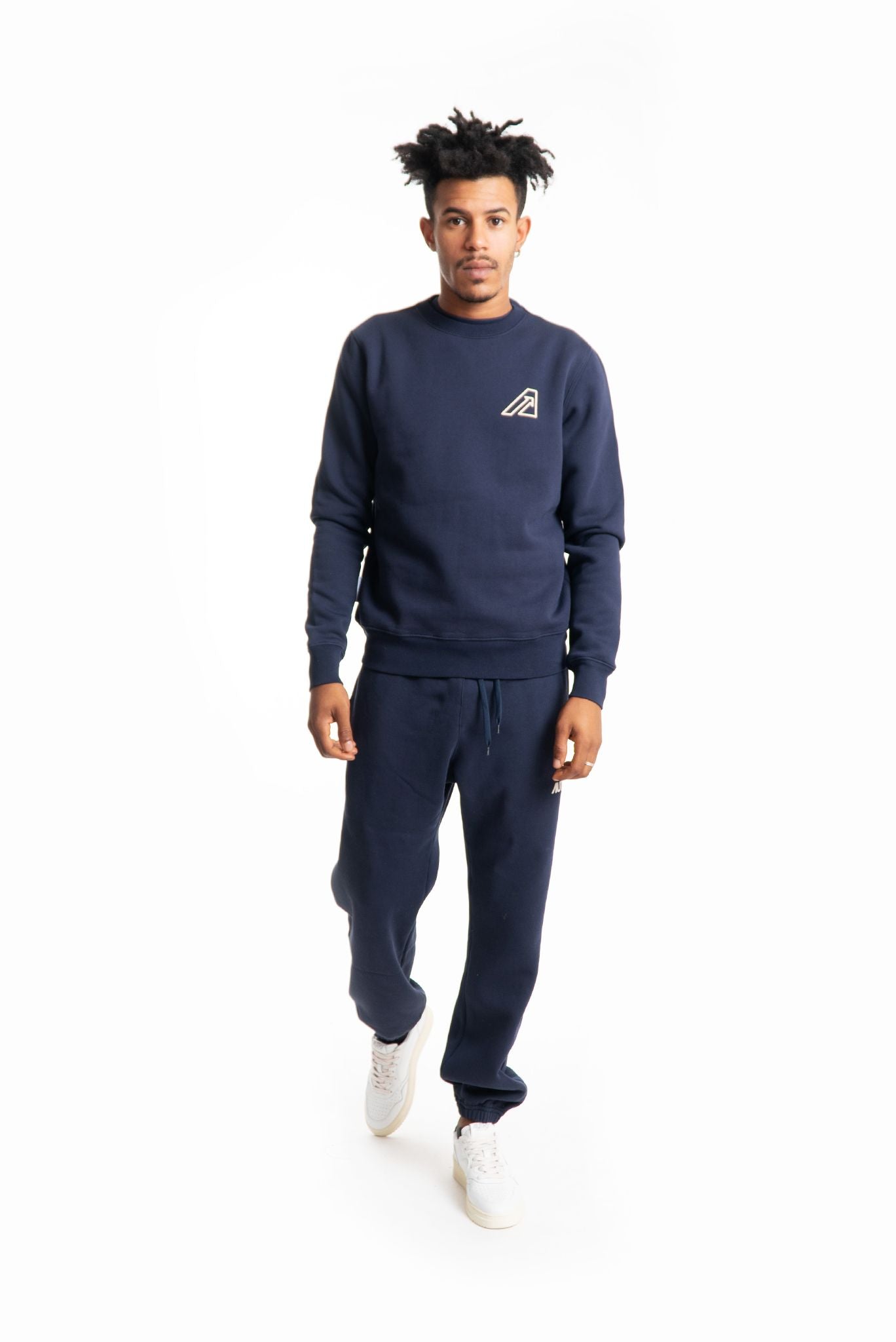 autry uomo felpa a girocollo in cotone blu con logo, intero