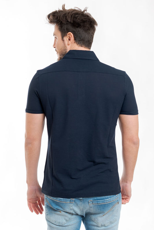 Kangra - Polo Blu in Crepe di Cotone