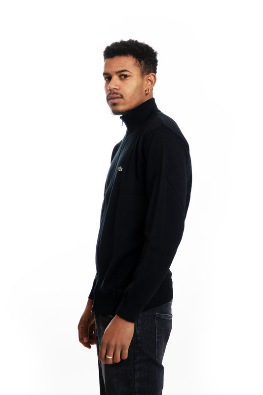 Maglione Nero con Zip in Lana