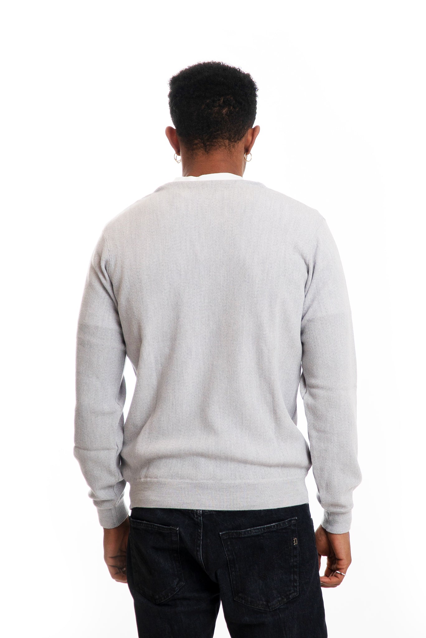 Maglione Grigio Scollo a V in Lana Merino