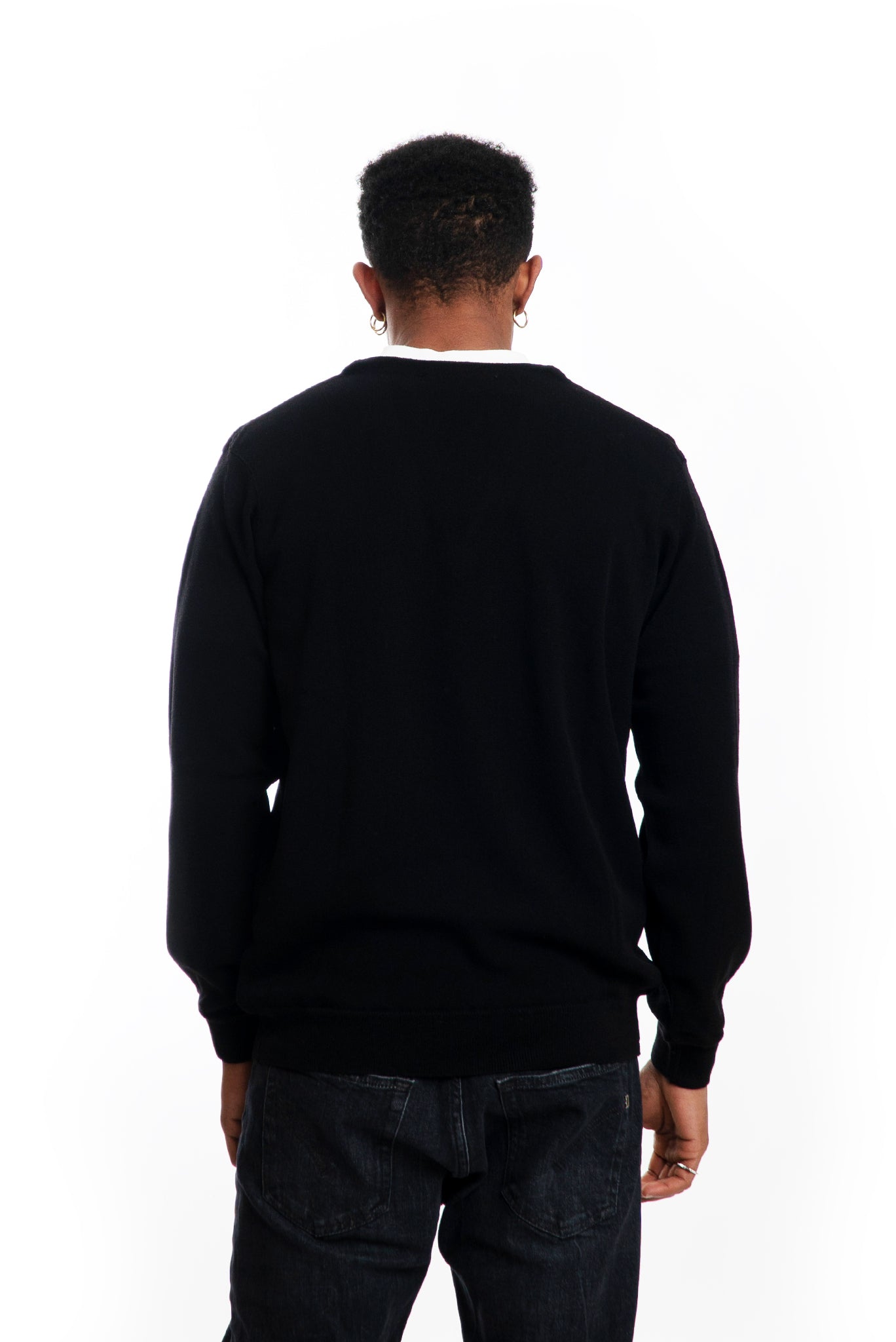 Maglione Nero Scollo a V in Lana Merino