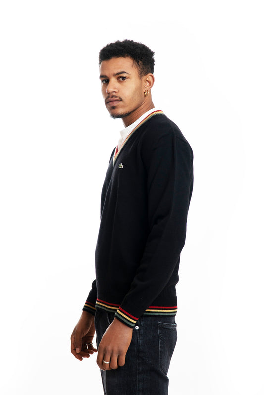 Maglione con Scollo a V e Righe Colorate