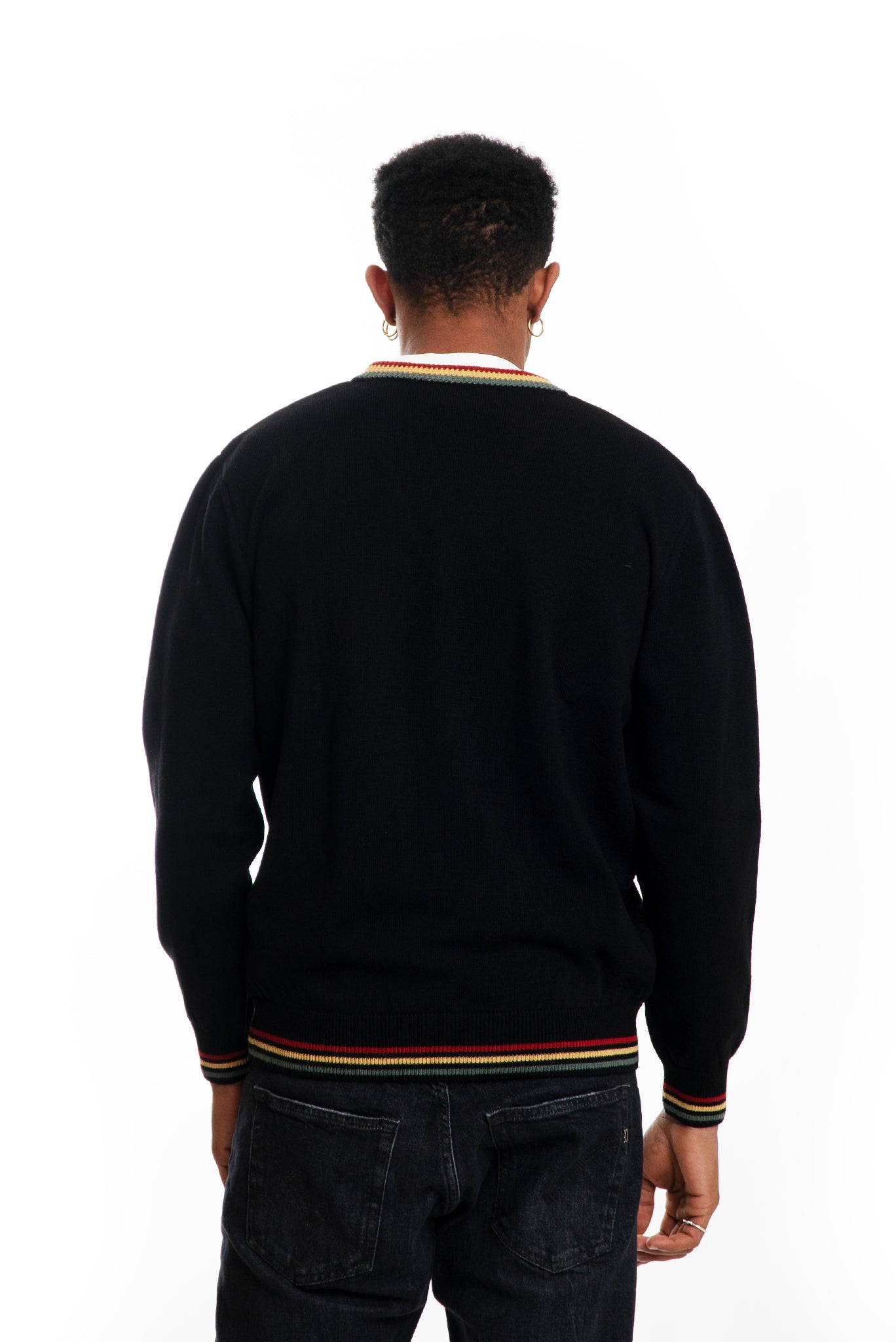 Maglione con Scollo a V e Righe Colorate