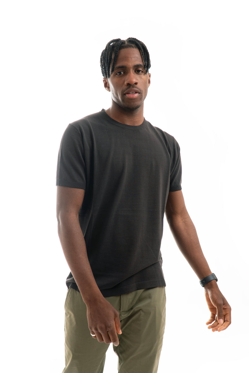 T-shirt Girocollo in Maglia Marrone