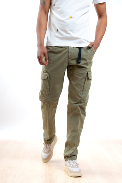 White sand uomo pantalone cargo con tasconi verde militare in cotone ripstop, fronte