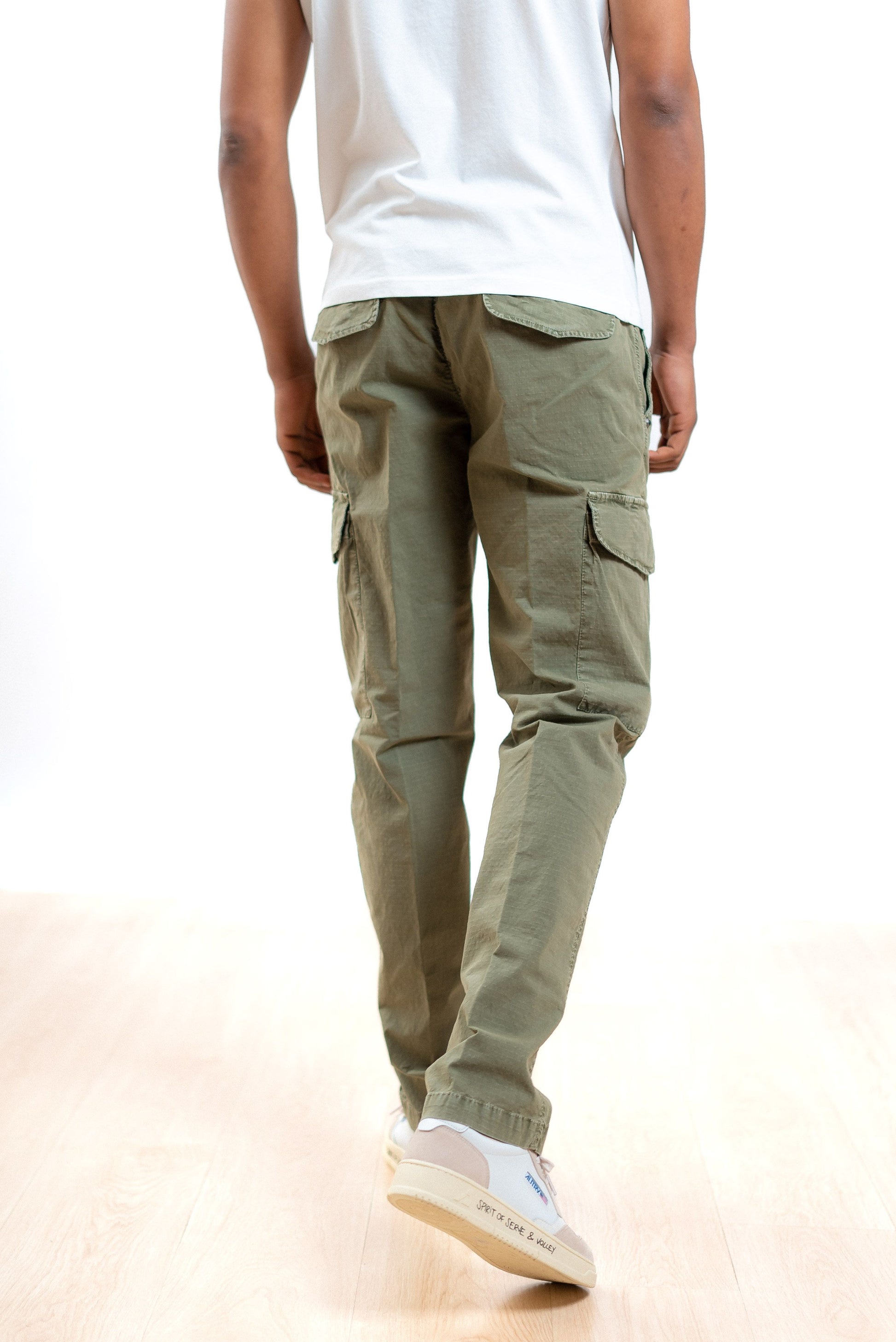 White sand uomo pantalone cargo con tasconi verde militare in cotone ripstop, retro