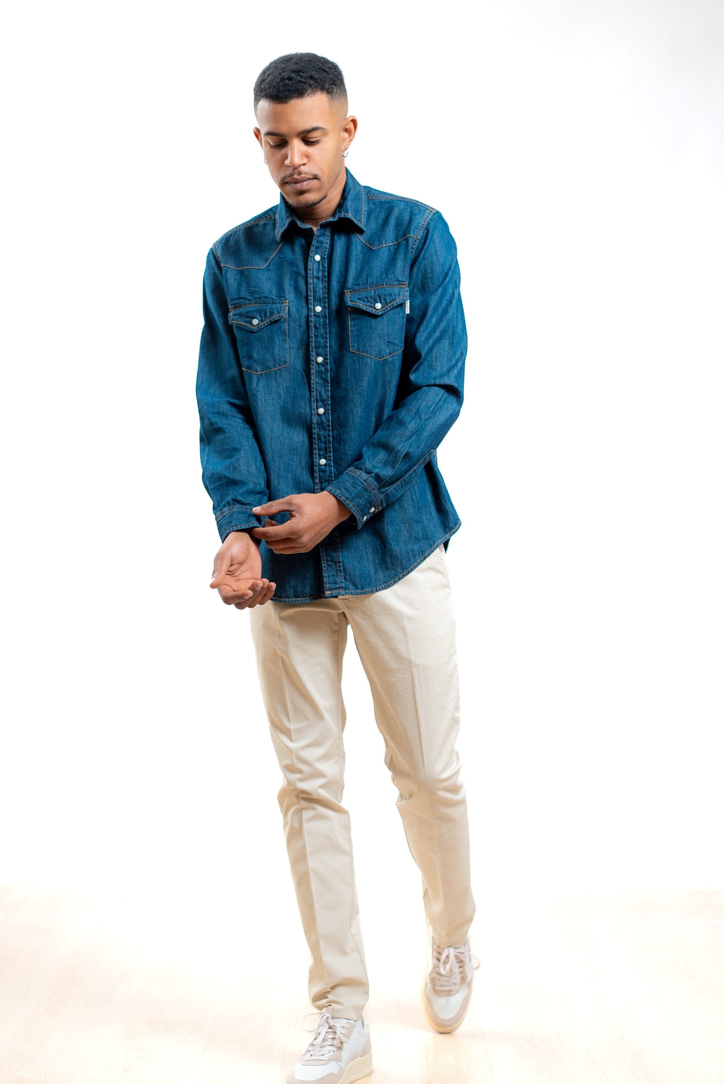 roy roger's uomo camicia martin in denim scuro, intero