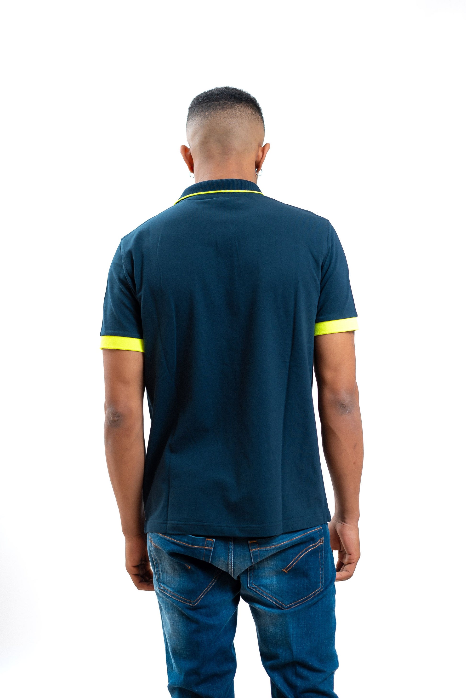 sun68 polo in piquet blu con dettagli giallo fluo, retro