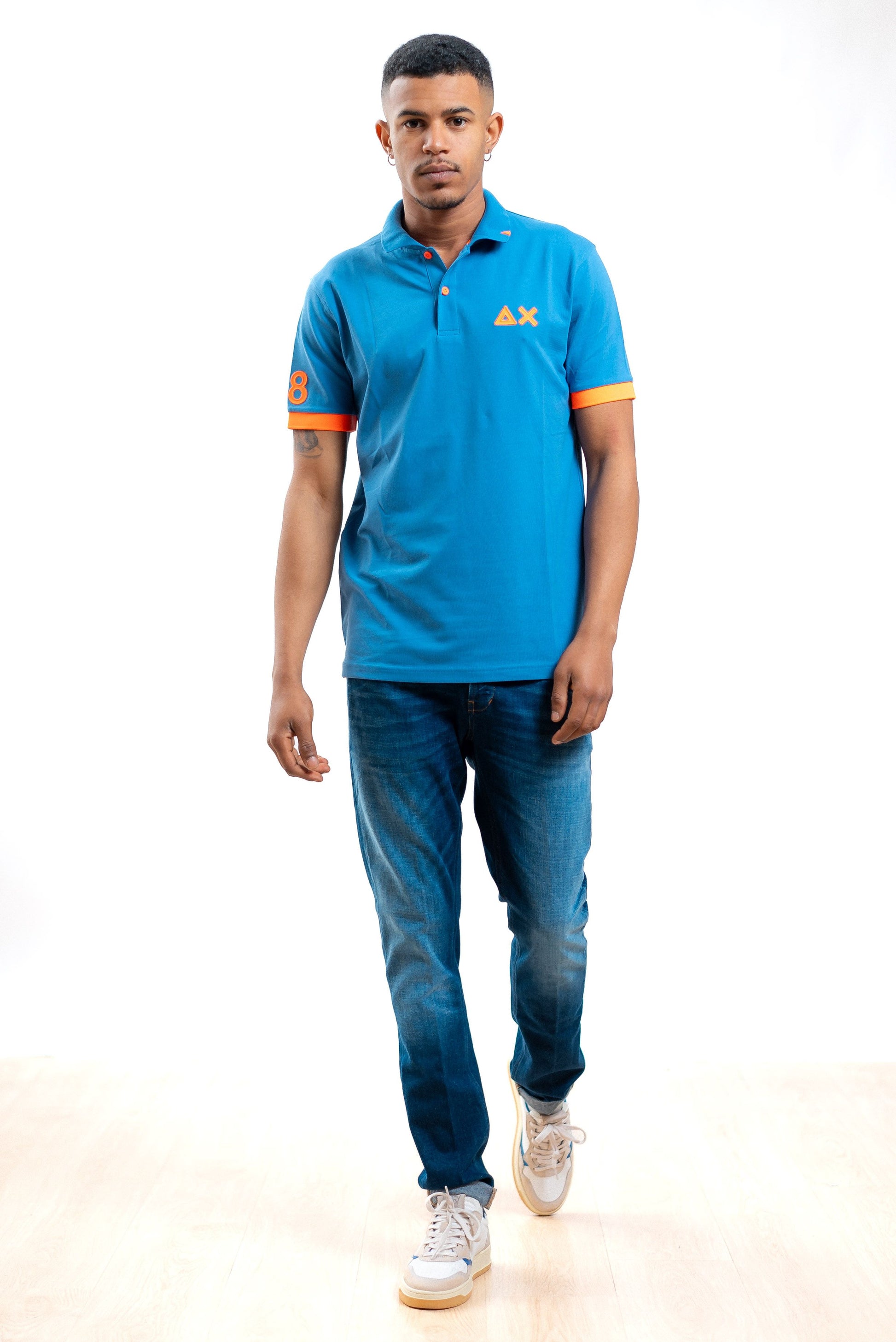 sun68 polo avio con logo e dettagli arancione fluo, intero