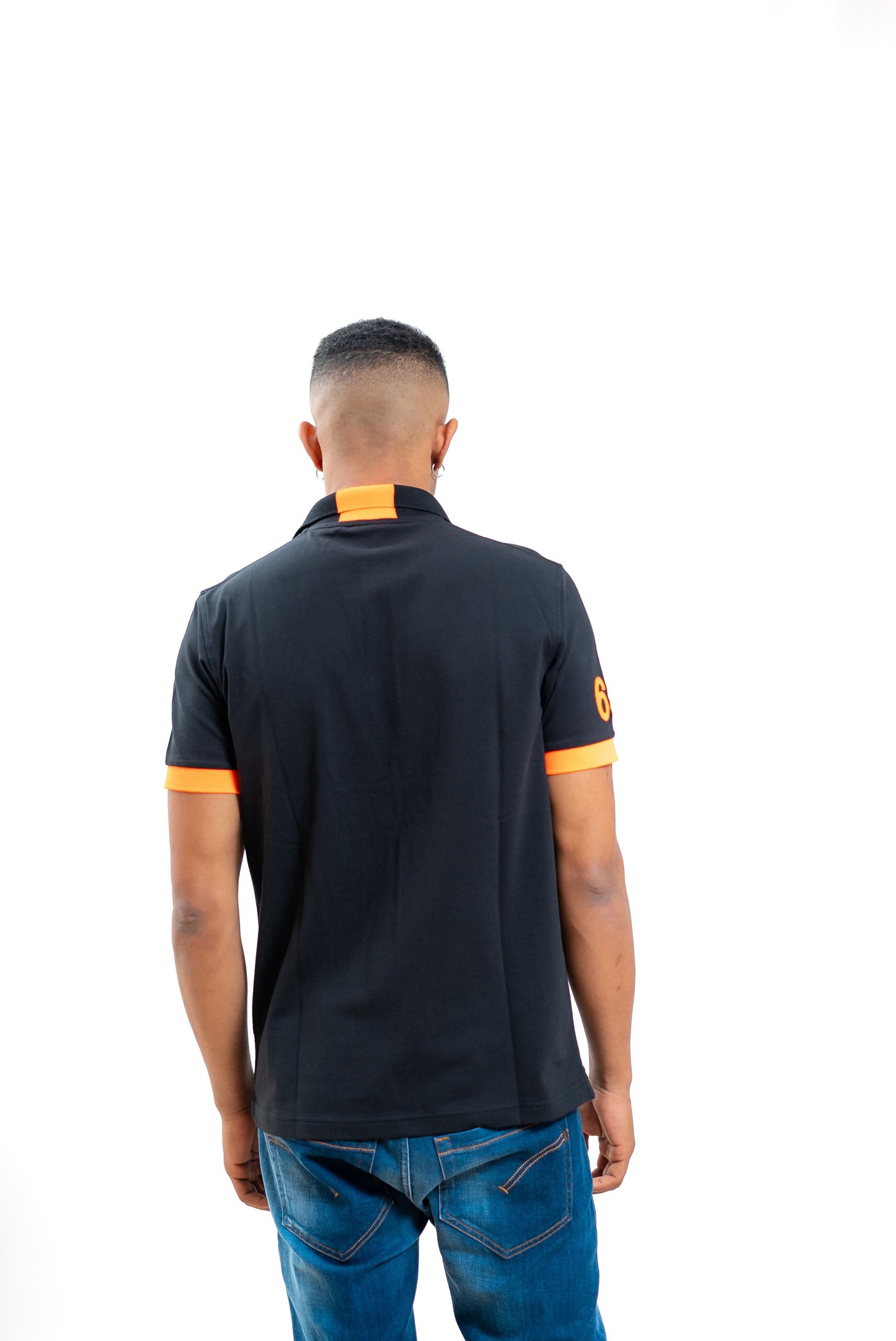 sun68 polo nera con logo e dettagli arancione fluo, retro
