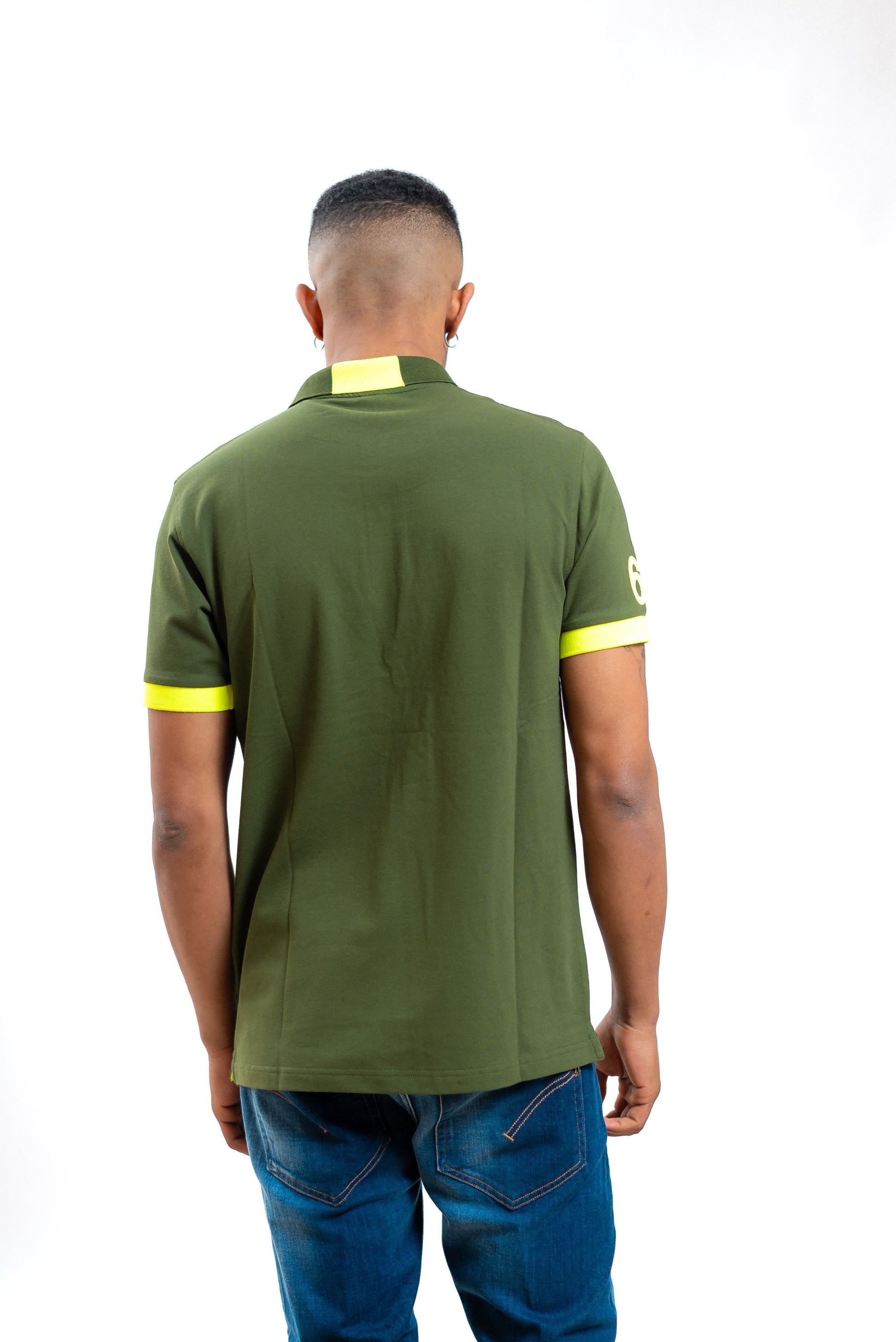 sun68 polo verde con logo e dettagli giallo fluo, retro
