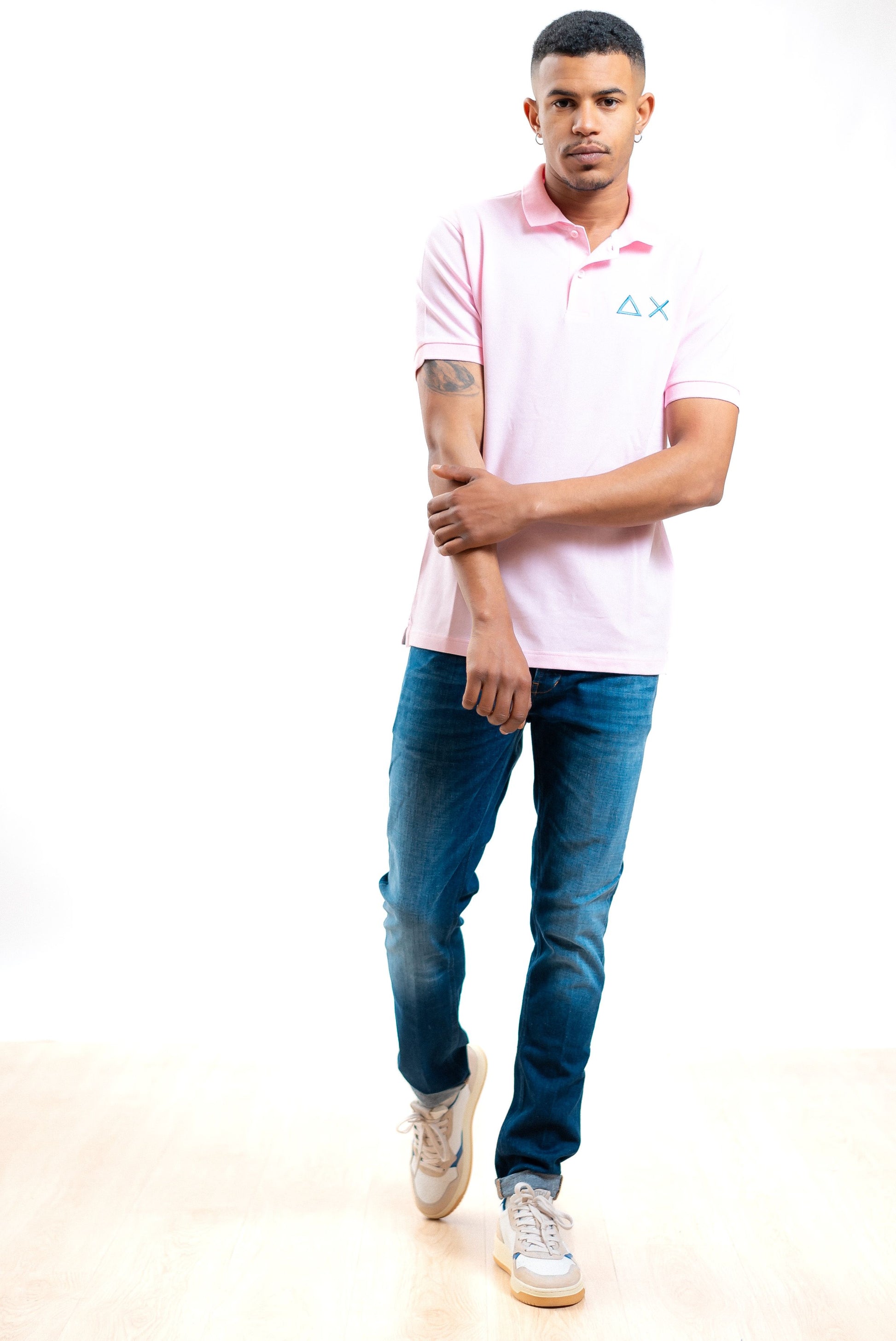 Sun68 uomo polo big logo rosa in piquet, intero