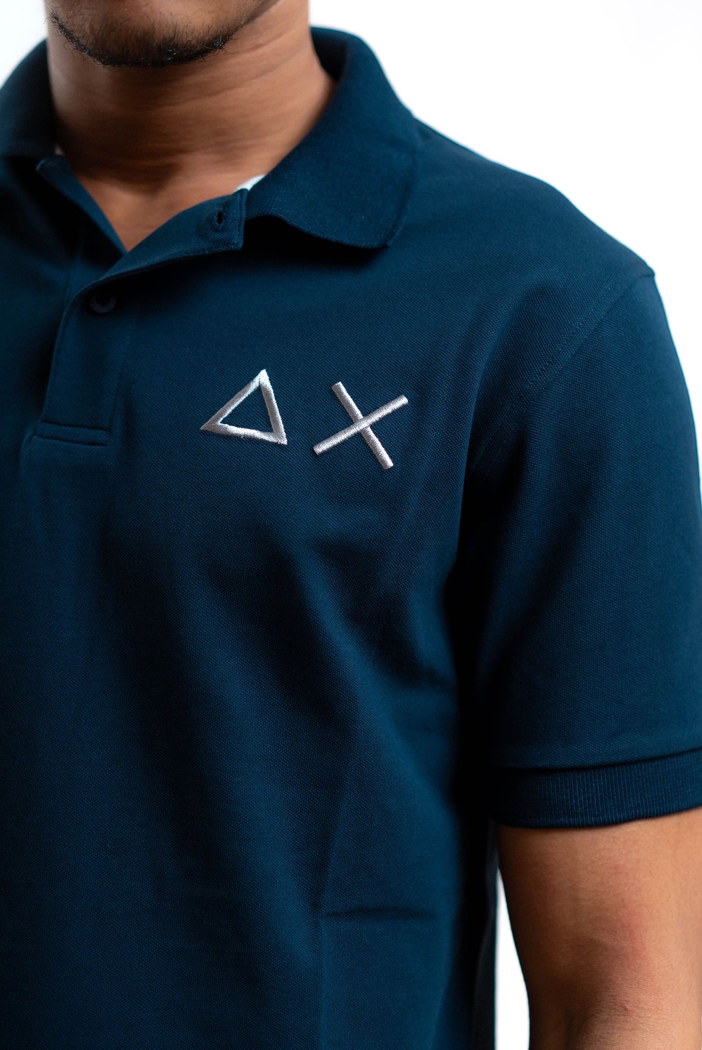 Sun68 uomo polo big logo blu in piquet, dettaglio