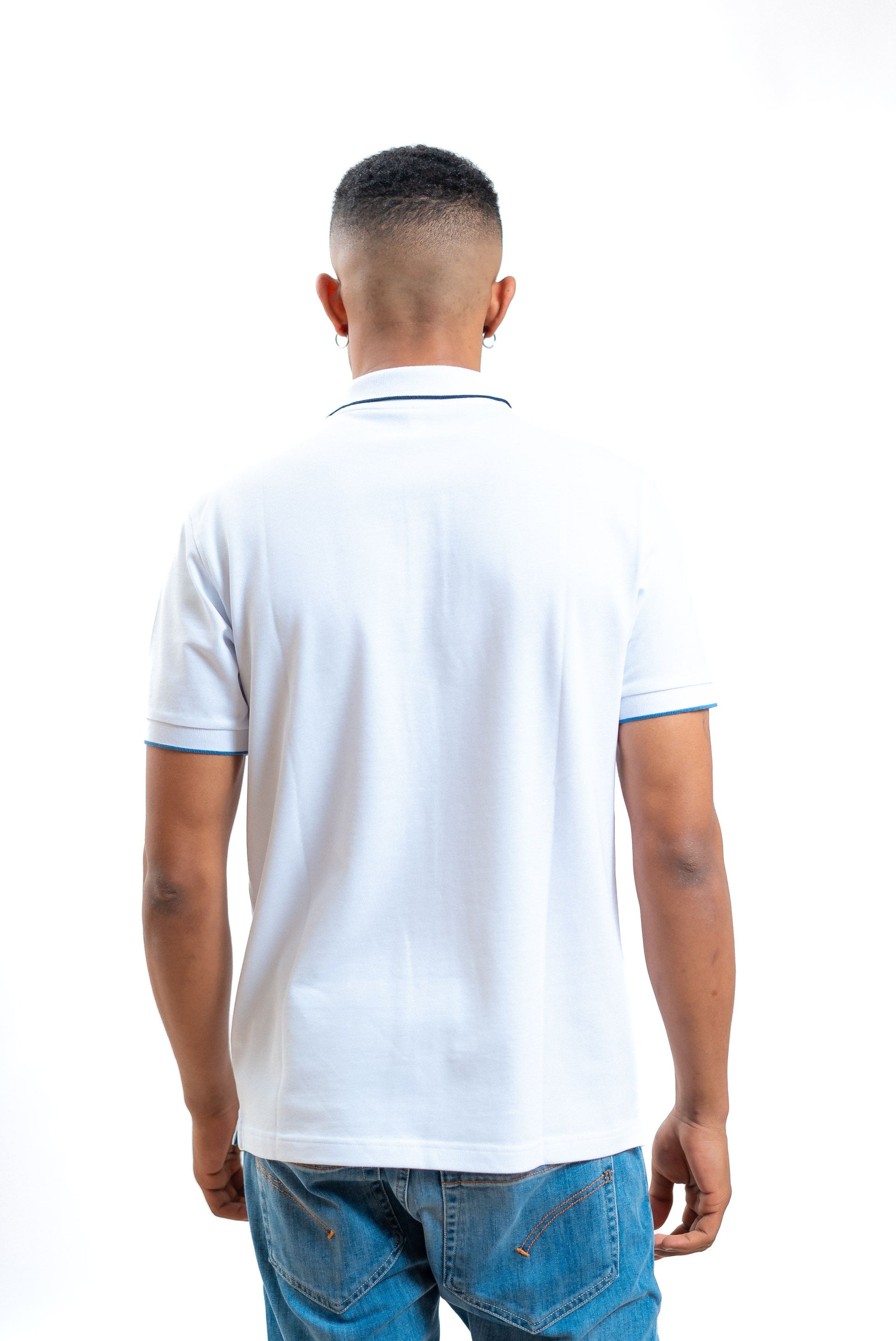 Sun68 uomo polo bianca in piquet con righe a contrasto e logo, retro