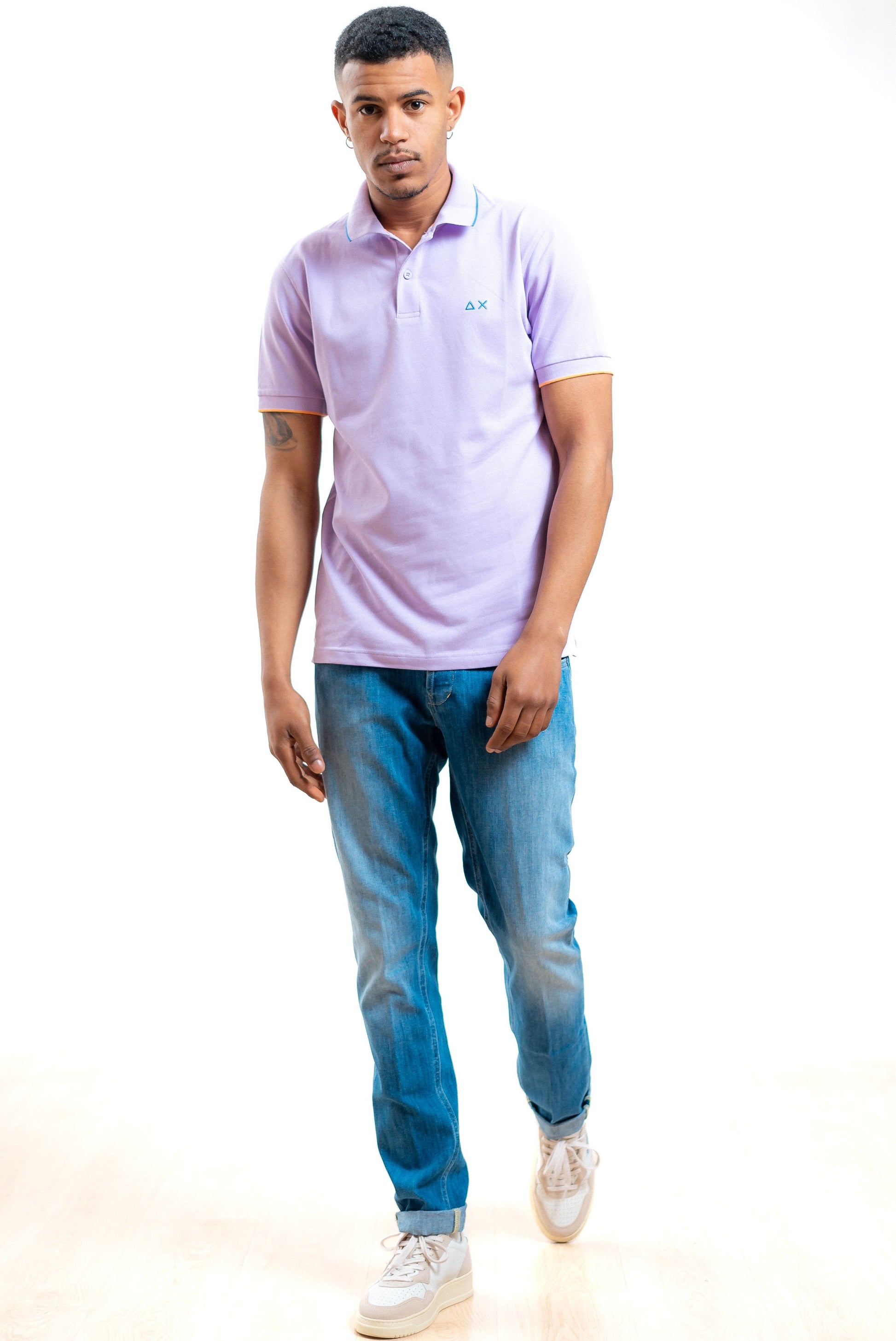 Sun68 uomo polo lilla in piquet con righe a contrasto e logo, intero