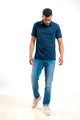 Polo con Riga a Contrasto Blu Navy