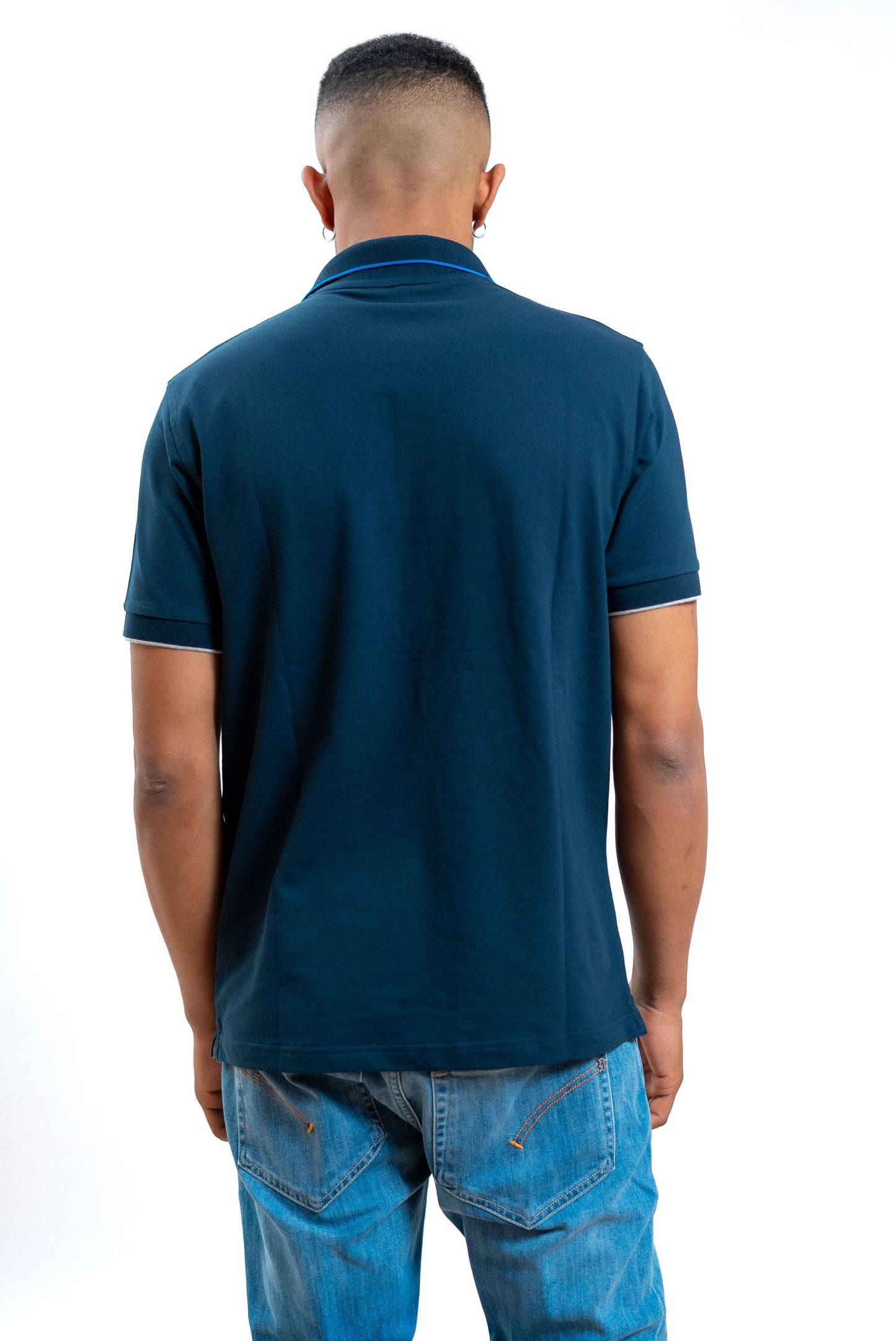 Sun68 uomo polo bianca in piquet con righe a contrasto e logo, retro