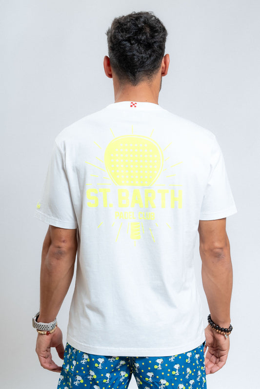 mc2 saint barth uomo t-shirt bianca con stampa padel in giallo, retro