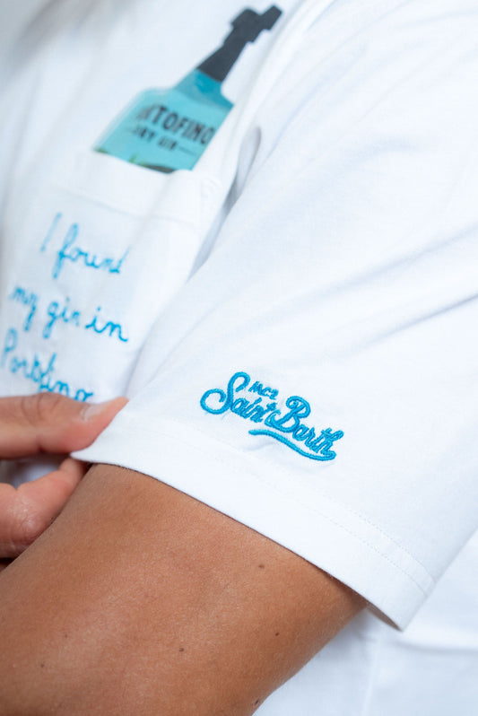 mc2 saint barth uomo t-shirt bianca con ricamo e stampa dry gin, dettaglio